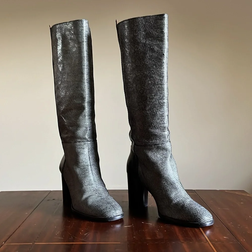 Almost NWT KUPURI - Black & Snakeskin Knee Boots - 39 EU / 9 US - Made in Spain - Picture 1 of 7